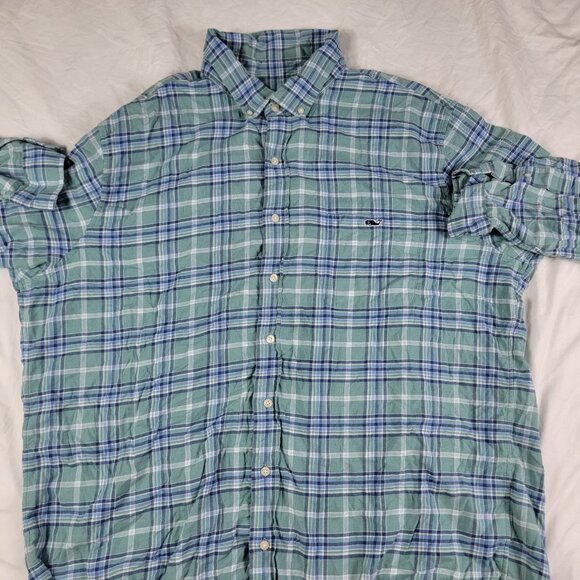 Vineyard Vines Mens 2XT Green Blue Classic Fit Plaid Button Down Shirt Casual - Picture 3 of 10